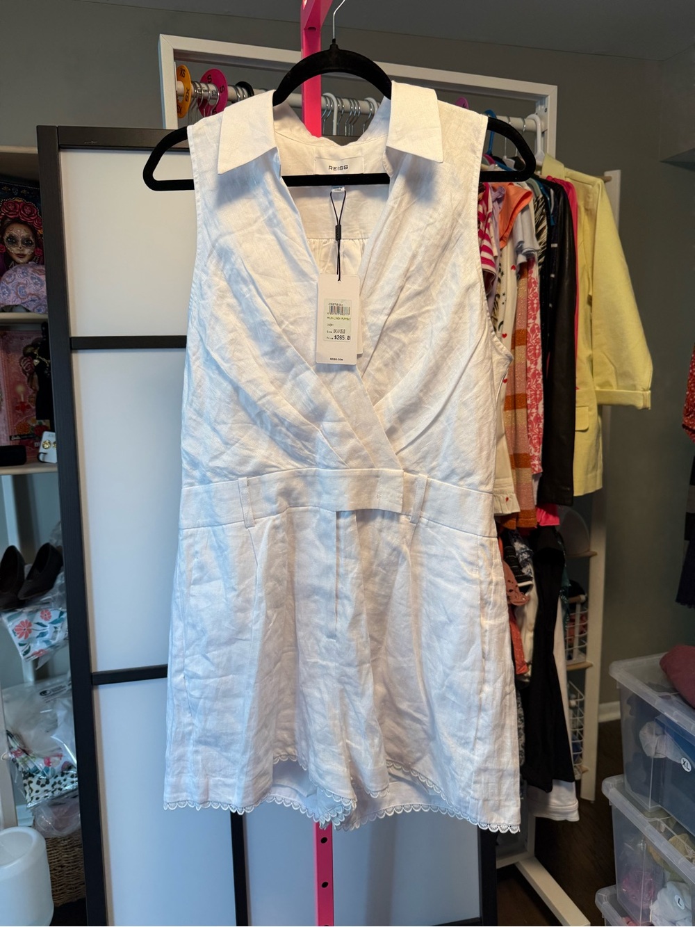 Reiss White 100% Linen Lace Trim Romper Size 10 NWT $295